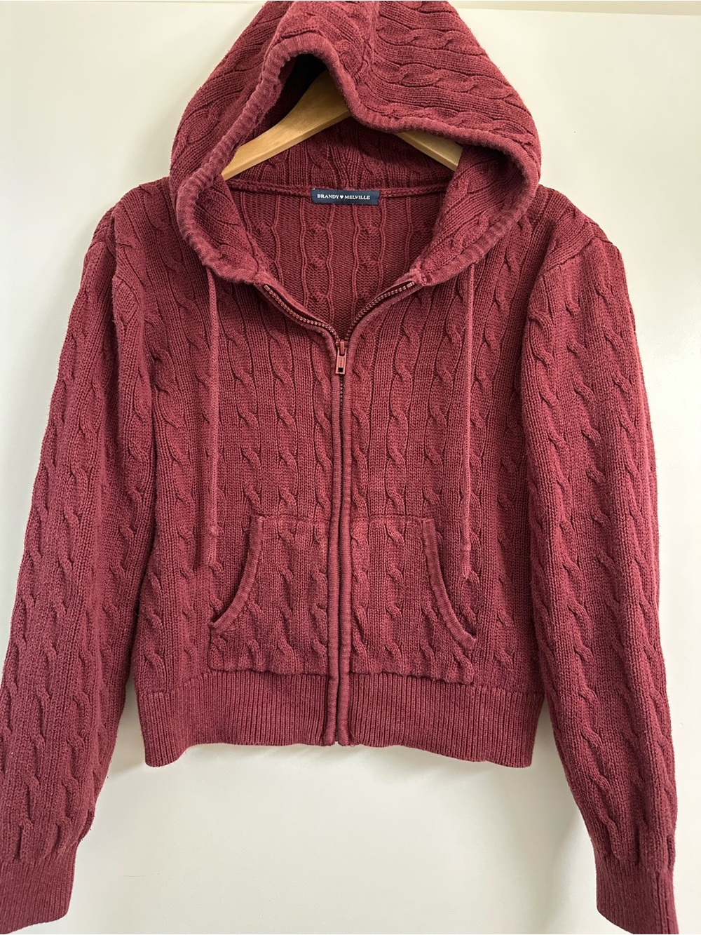 BRANDY MELVILLE Cable-Knit Zip Hoodie Sweater